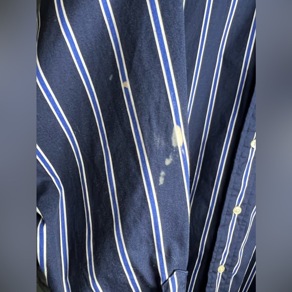Brooks Brothers Mens Button Up polo style white collar blue striped vintage. - Picture 12 of 16